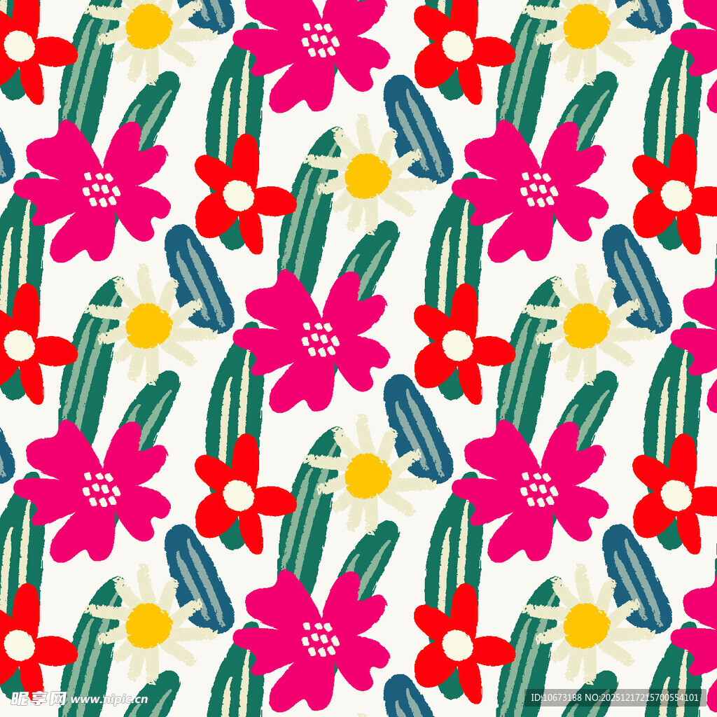 多彩花卉仙人掌图案背景