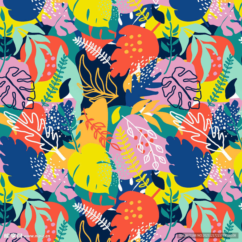 多彩热带植物图案印花
