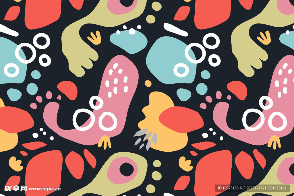 多彩卡通生物无缝图案