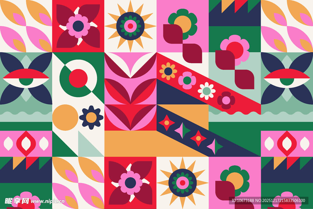 多彩几何花卉拼接图案