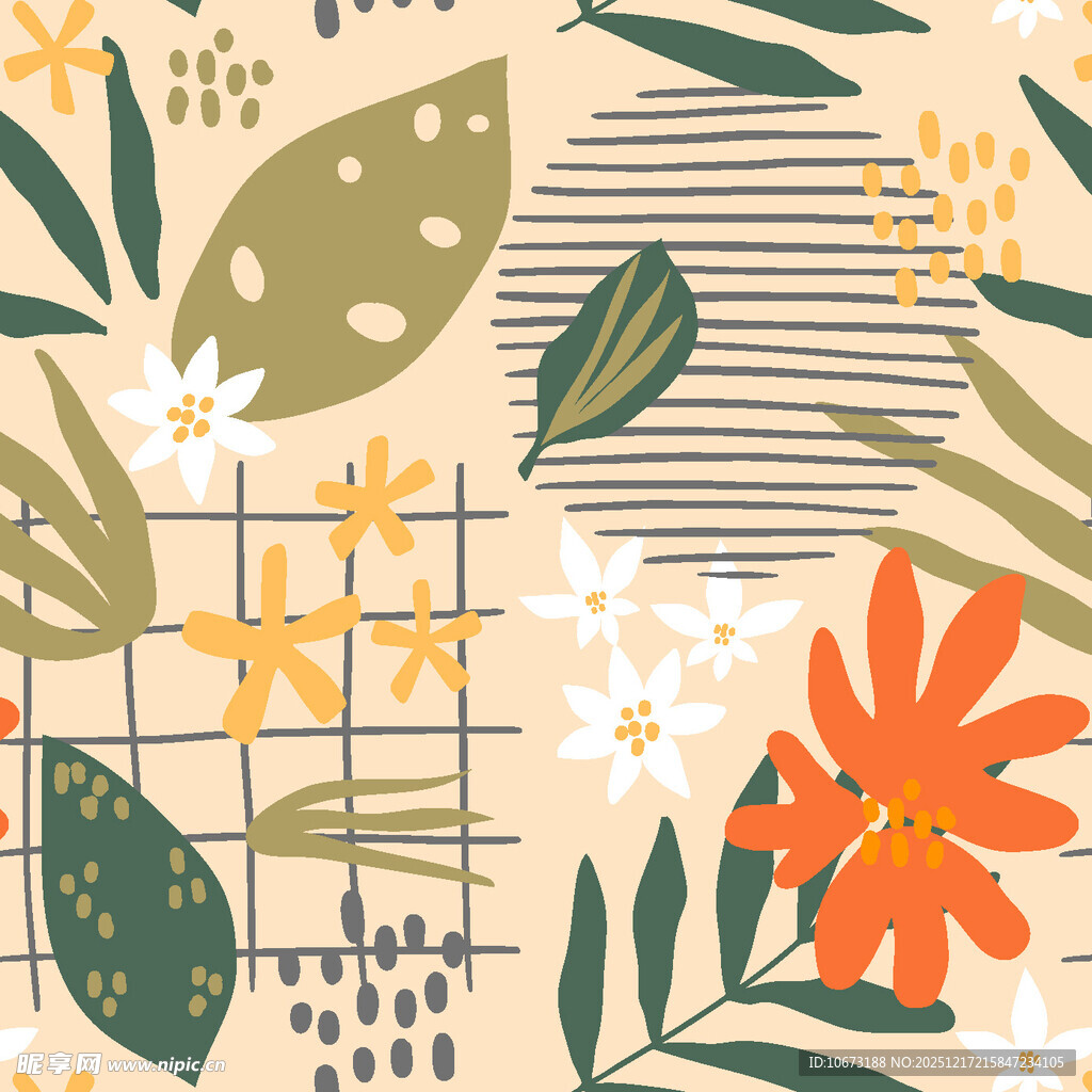 花卉叶子几何图案装饰画