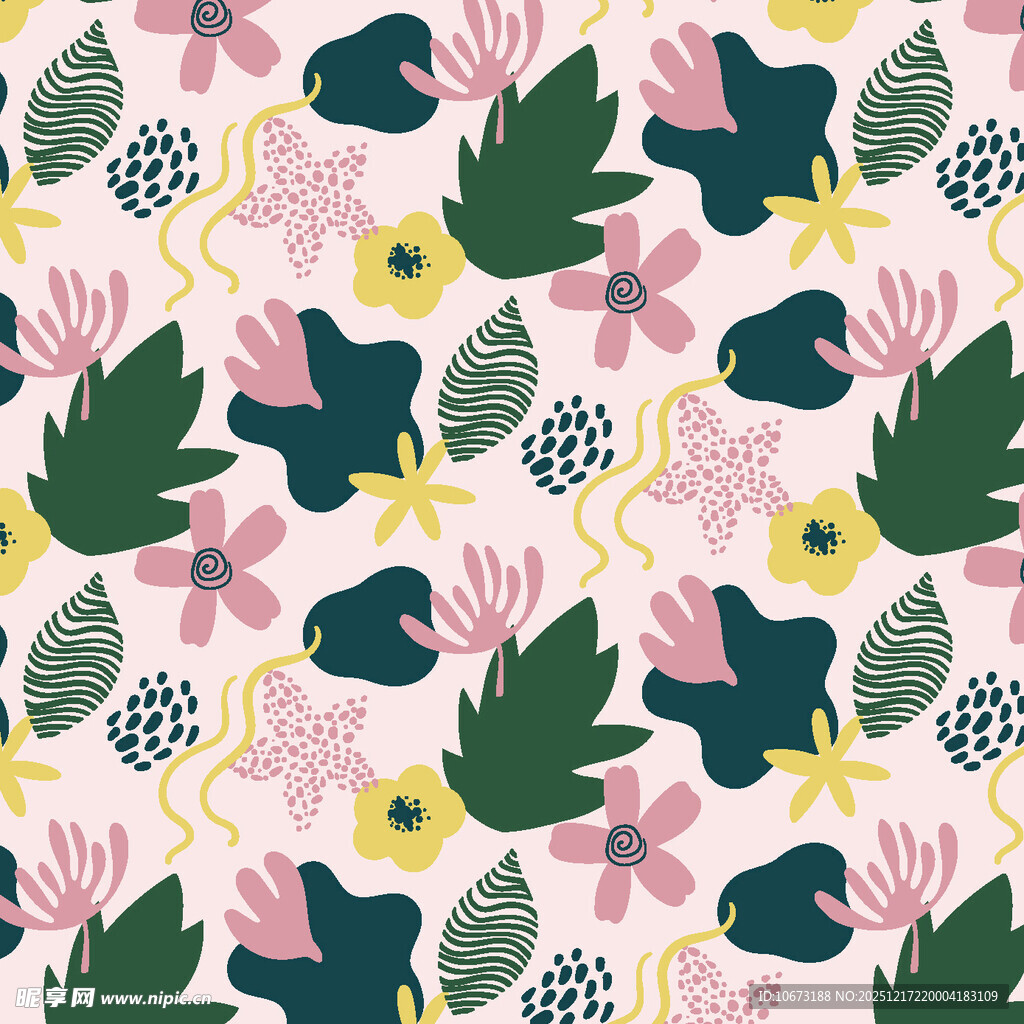 花卉植物无缝图案背景