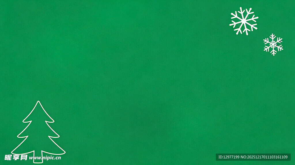 绿色背景上的圣诞树与雪花