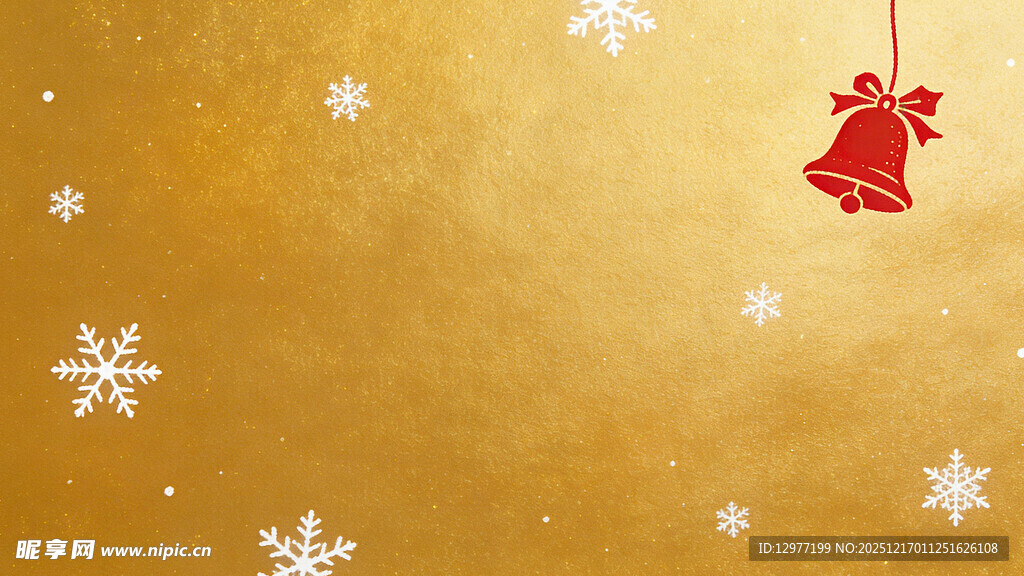 金色背景上的圣诞铃铛雪花