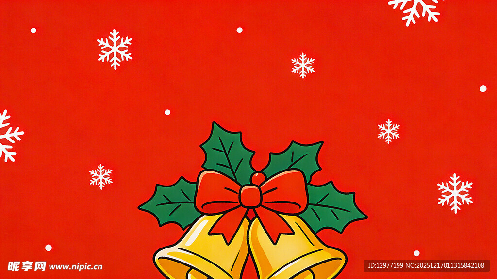 圣诞铃铛装饰红色背景图