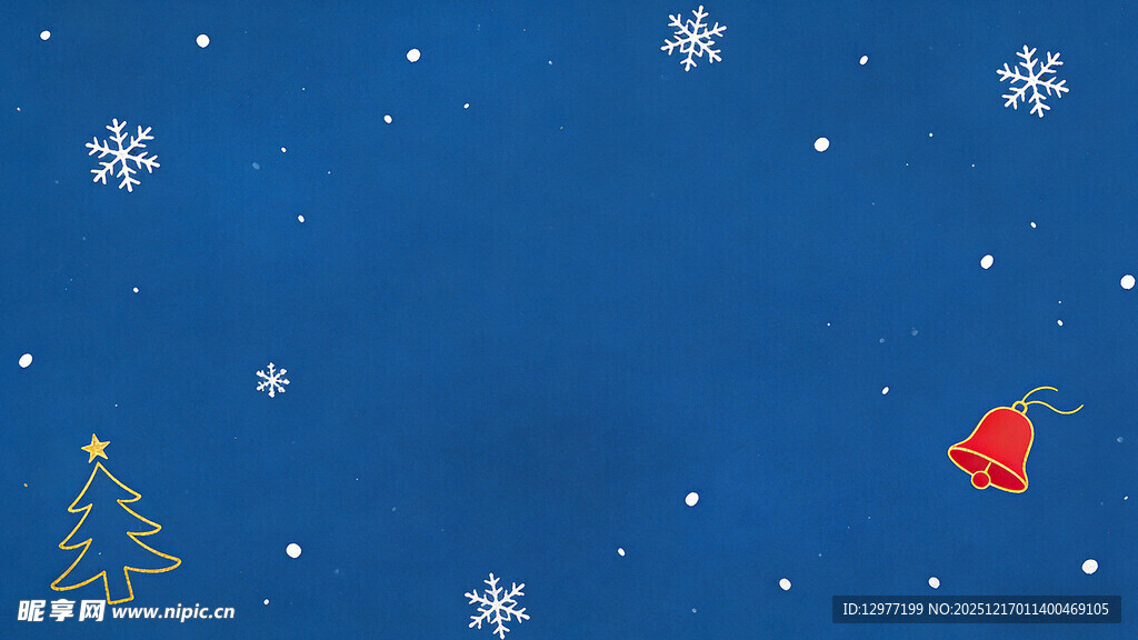 蓝色圣诞雪景圣诞树铃铛