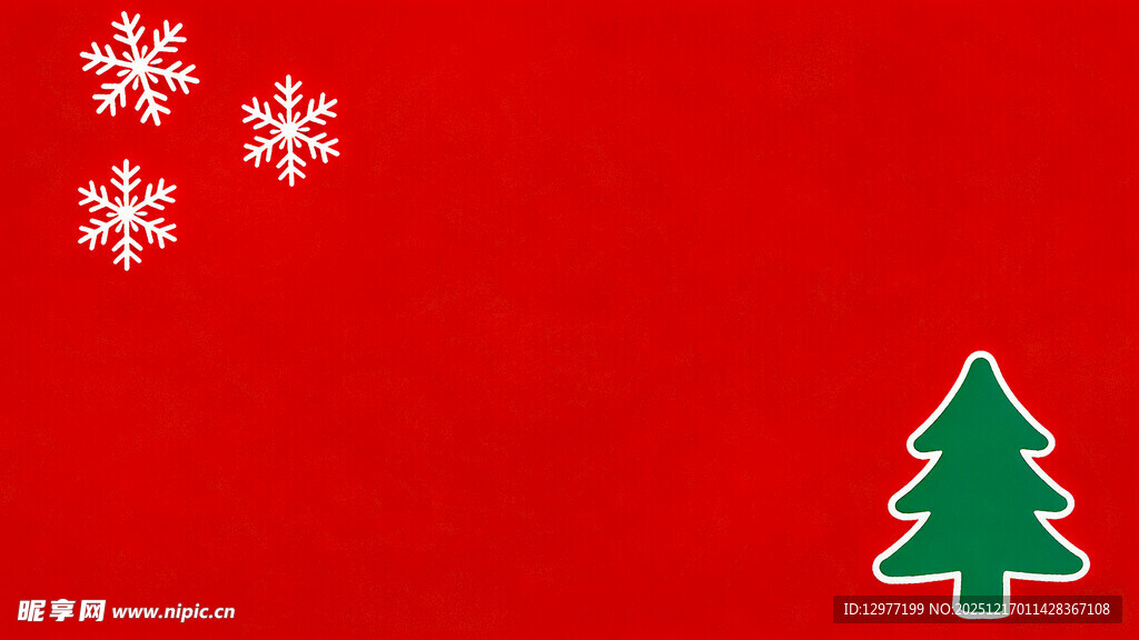 红色背景上的圣诞树与雪花