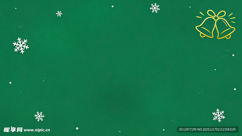 绿色圣诞背景雪花铃铛元素