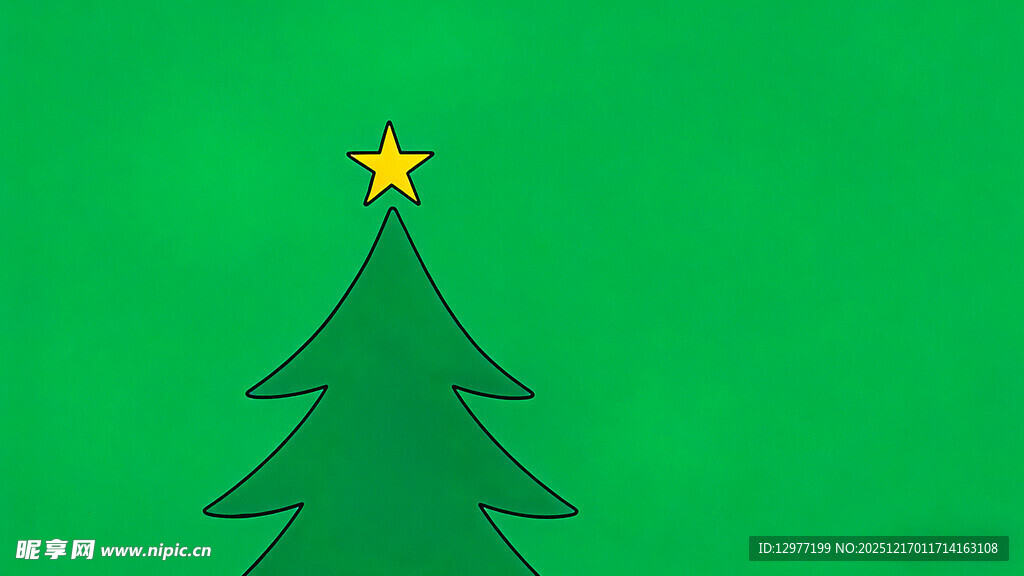 绿色圣诞树配金色星星