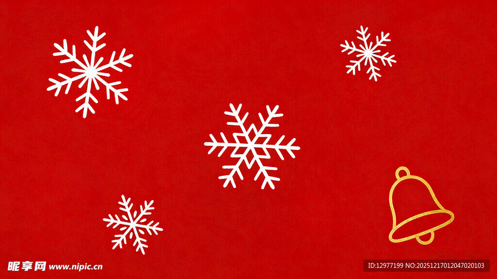 红色背景上的雪花与铃铛