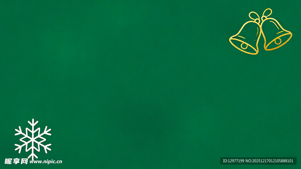 绿色圣诞背景下铃铛与雪花