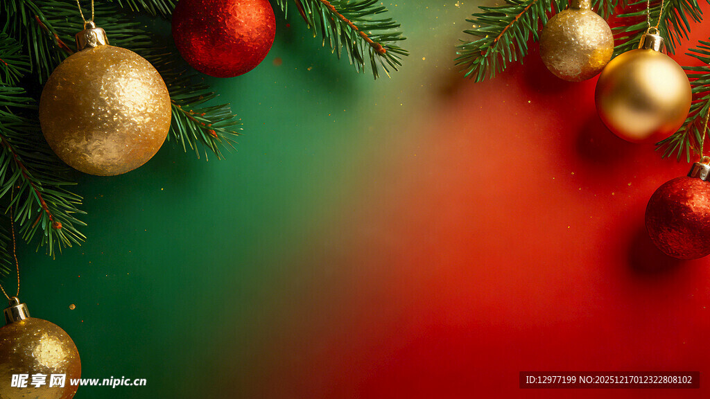 圣诞装饰 红绿背景下的彩球