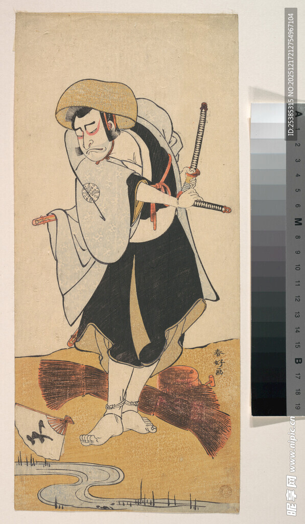 古代持杖老者人物画