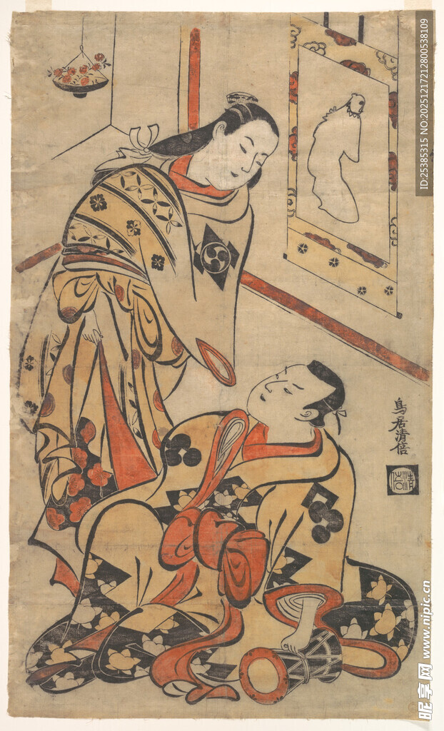 日本浮世绘女子弄琴场景