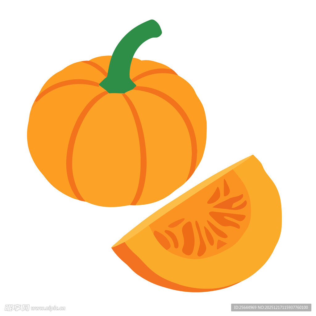 橙色南瓜及切片插画