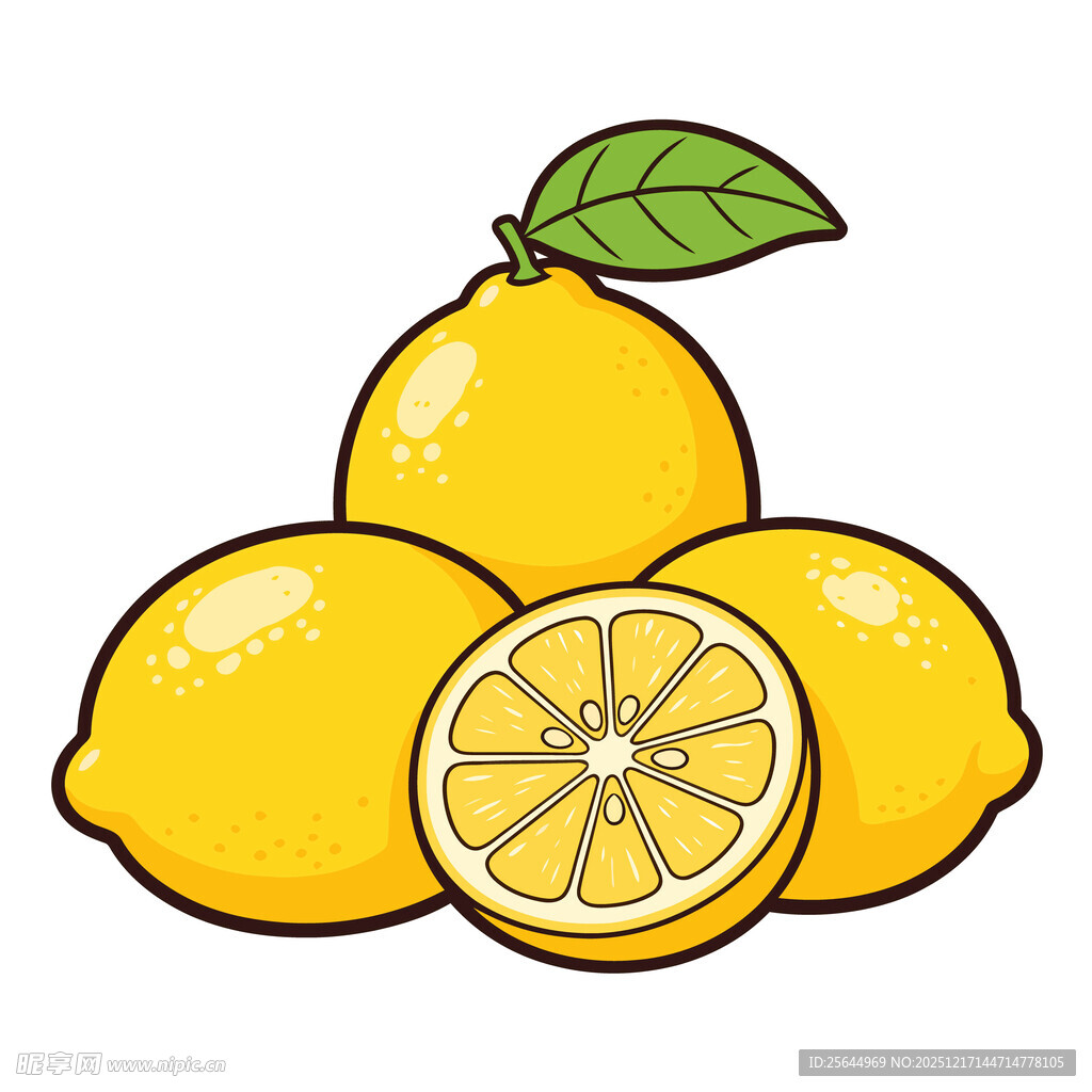 新鲜柠檬堆叠插画图