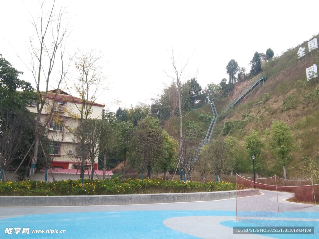 户外蓝色泳池与周边景致