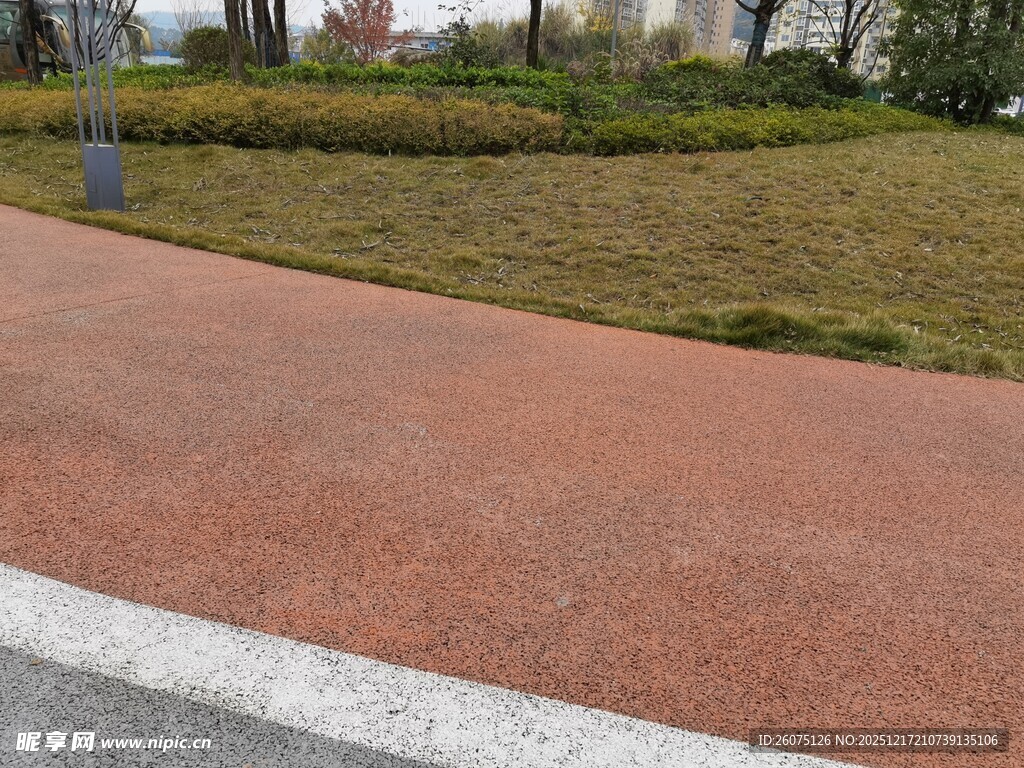 红色透水砖铺就的步道