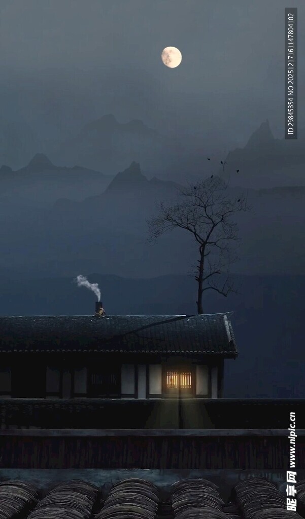 月夜下的静谧小屋