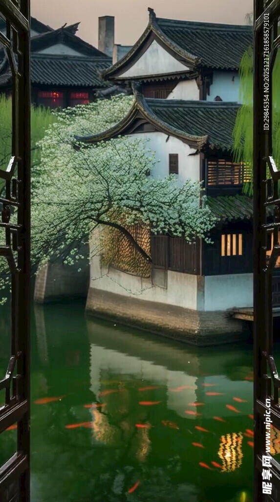 中式园林水景雅致风光