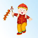 喜庆孩童手持鞭炮迎新年