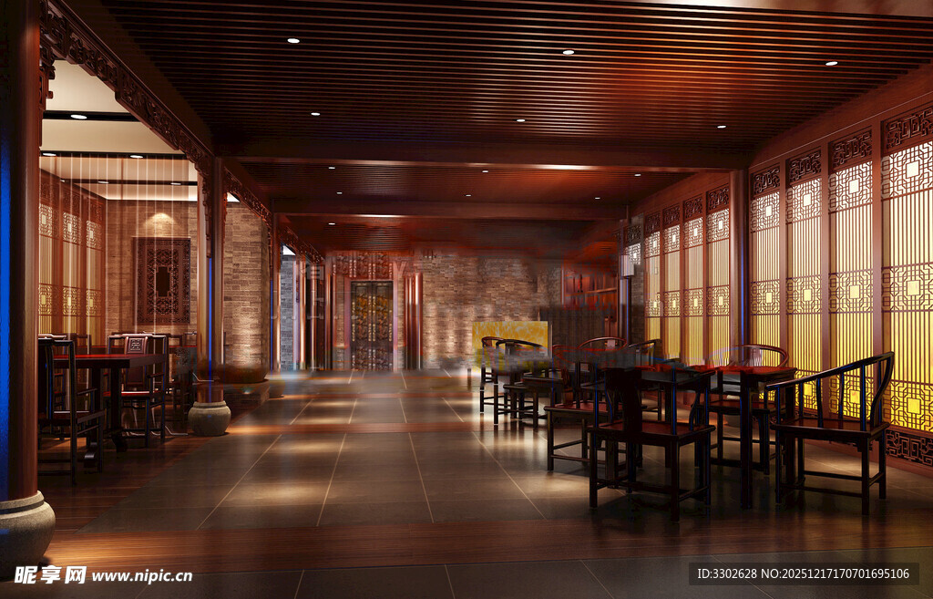 中式典雅餐厅室内场景
