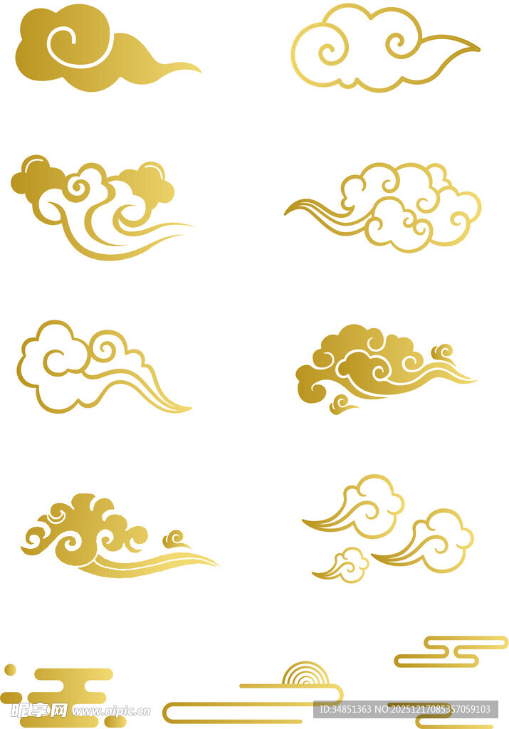 中式金色云纹图案集合