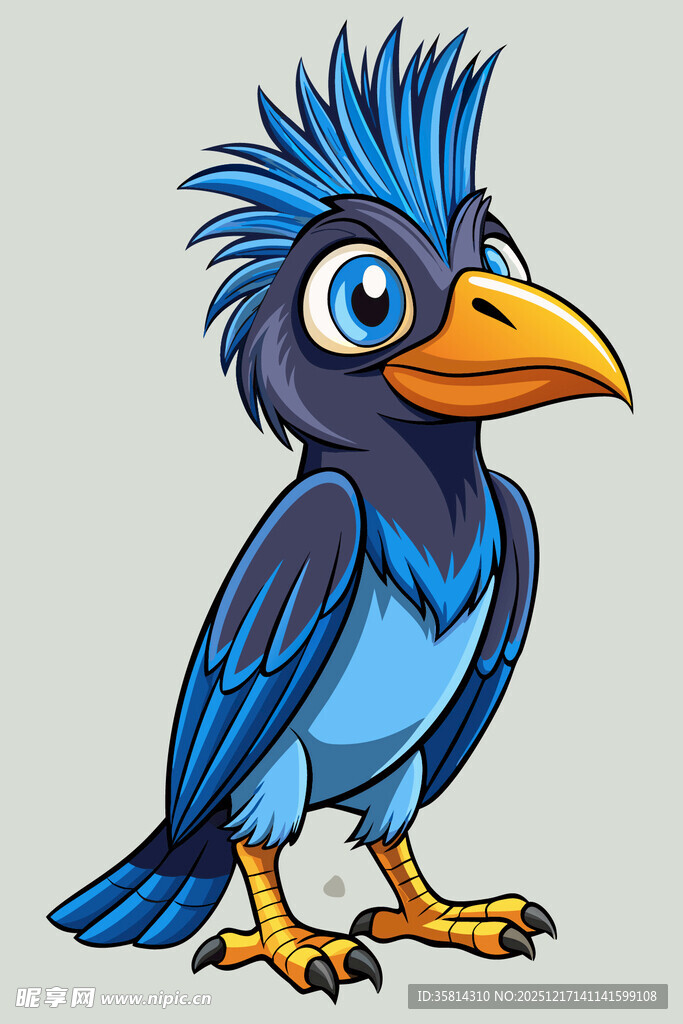 蓝色尖羽卡通小鸟