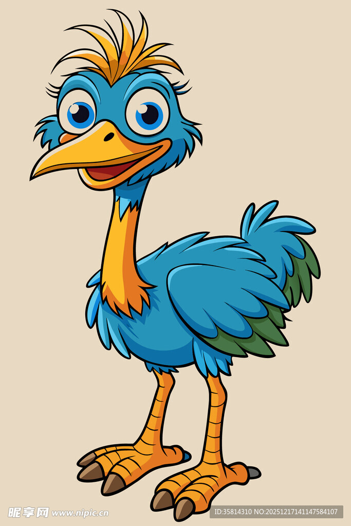 可爱蓝色卡通鸵鸟形象
