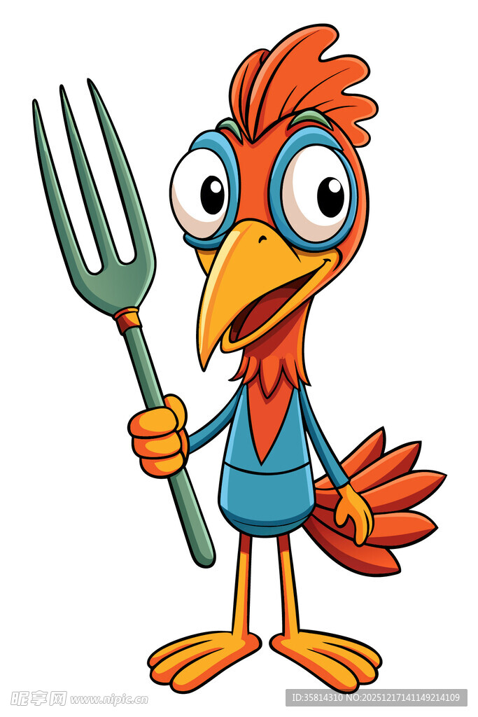 持叉卡通鸡形象