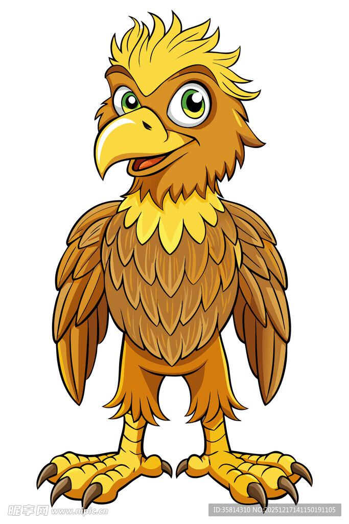 可爱拟人化金棕色小鸟