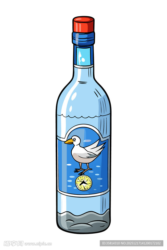 卡通风格透明酒瓶插画