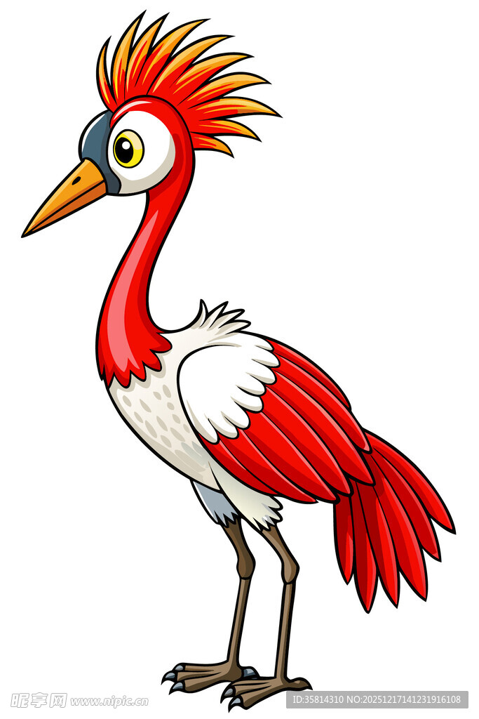 红白色冠羽鹤卡通形象