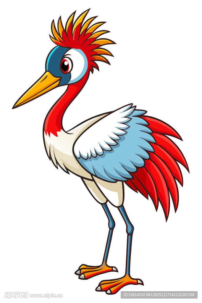 彩色卡通风格的美丽仙鹤