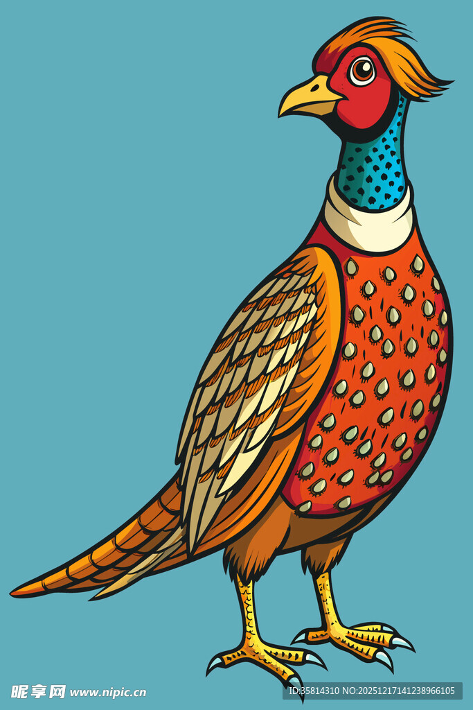 彩色花纹雉鸡插画