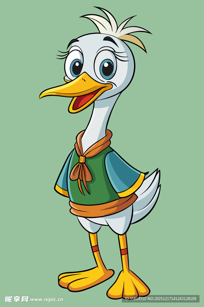 穿着服饰的可爱卡通鸭子
