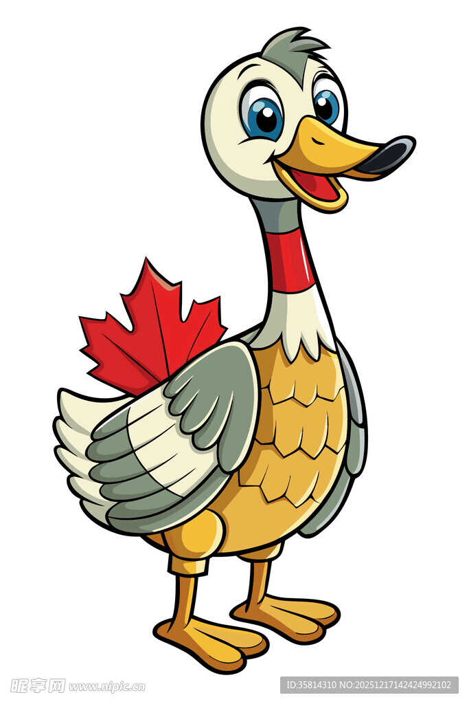 卡通鸭子背枫叶