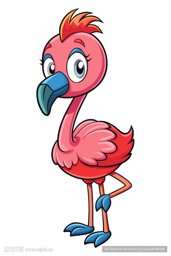 可爱单腿站立卡通火烈鸟