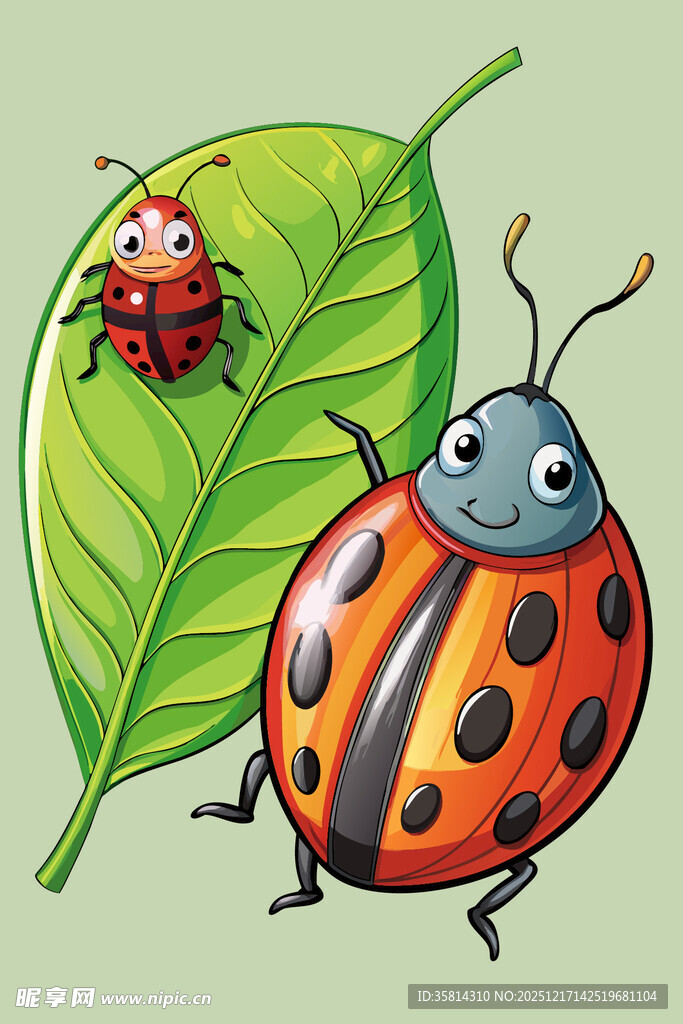 可爱瓢虫与绿叶