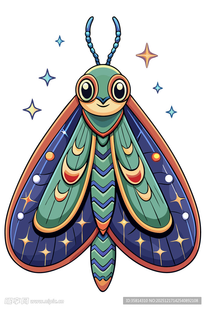 可爱复古风彩色飞蛾插画