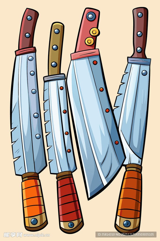 多彩刀具插画展示