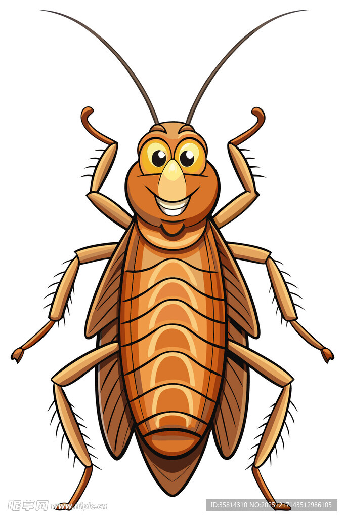 可爱卡通形象的棕色蟑螂