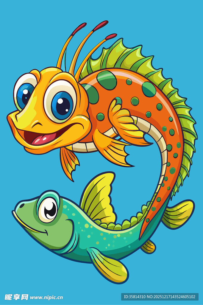 可爱卡通鱼欢乐共游