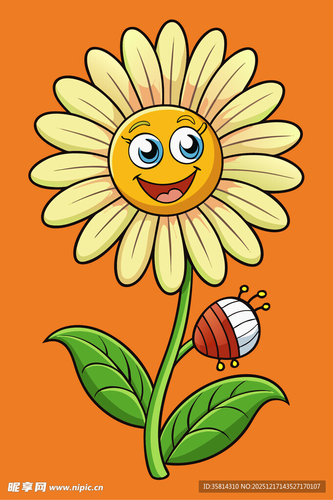 微笑雏菊与甲虫插画