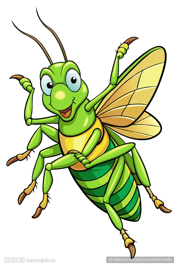 可爱绿色卡通蚱蜢形象