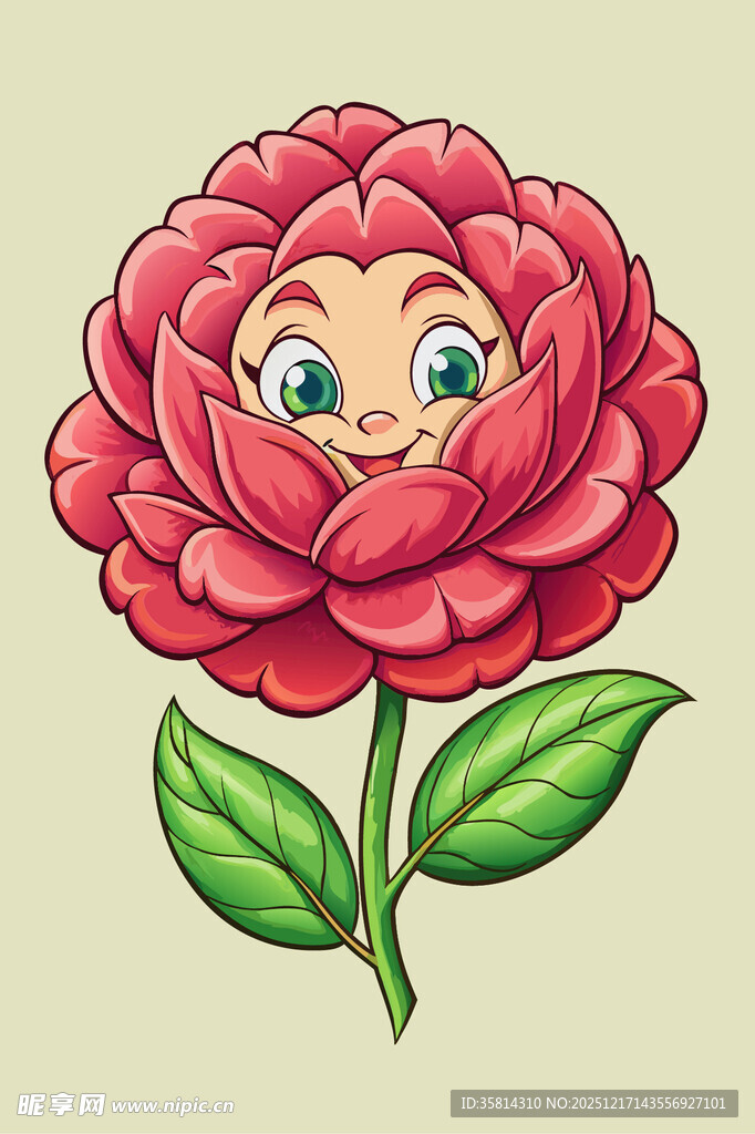 带表情的可爱红牡丹