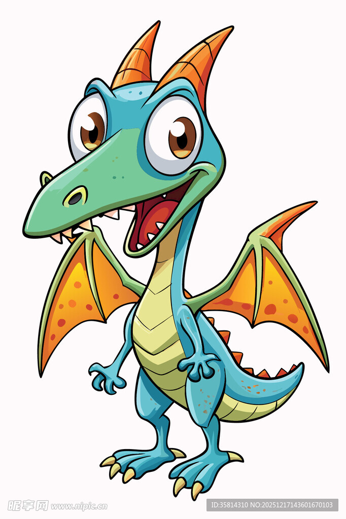 可爱蓝色小飞龙插画