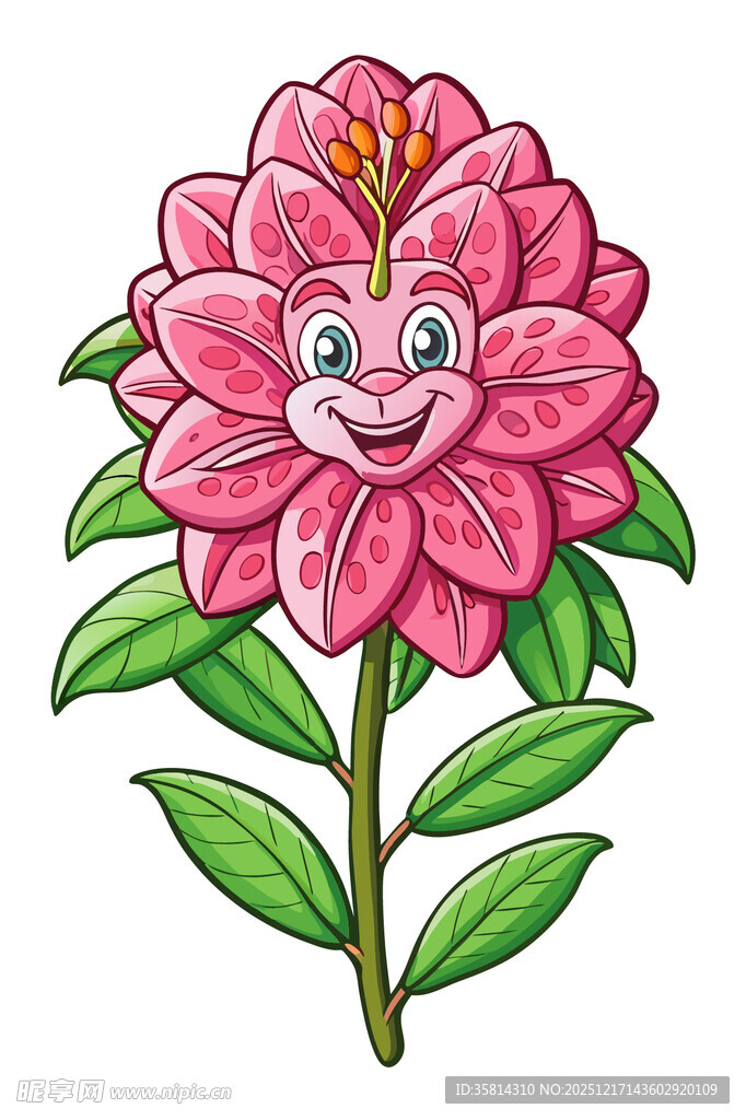 笑脸粉色花朵插画