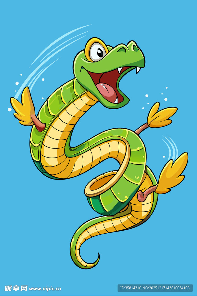 卡通鳄鱼水中欢快游动