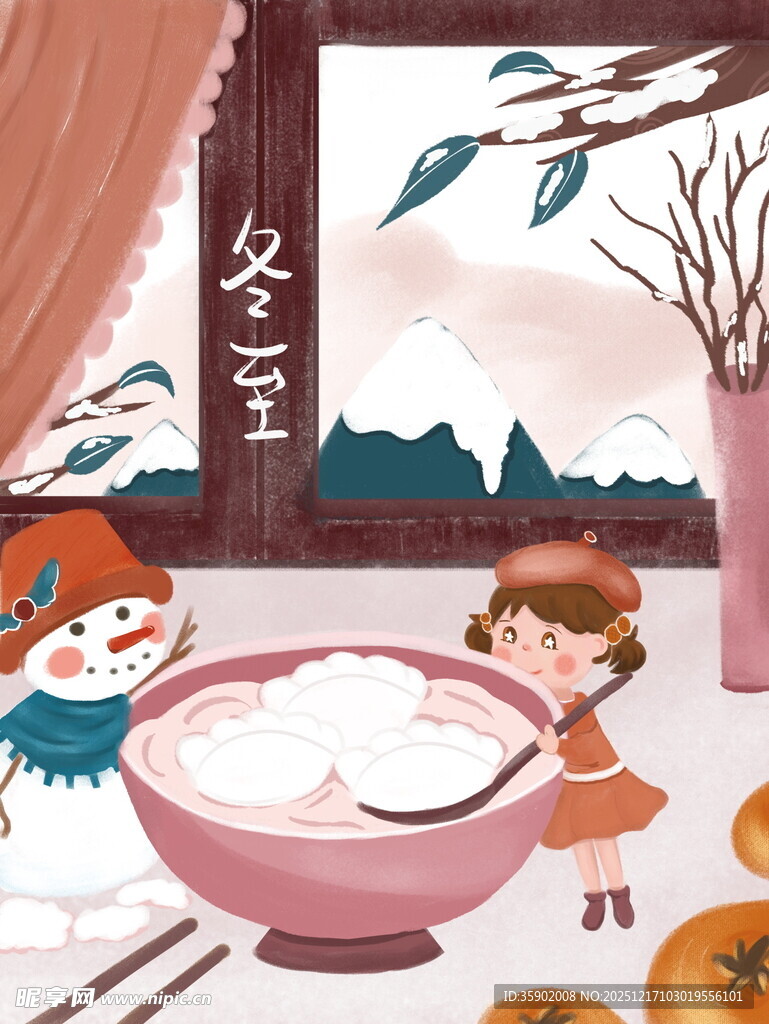 冬日女孩赏景享饺子美食